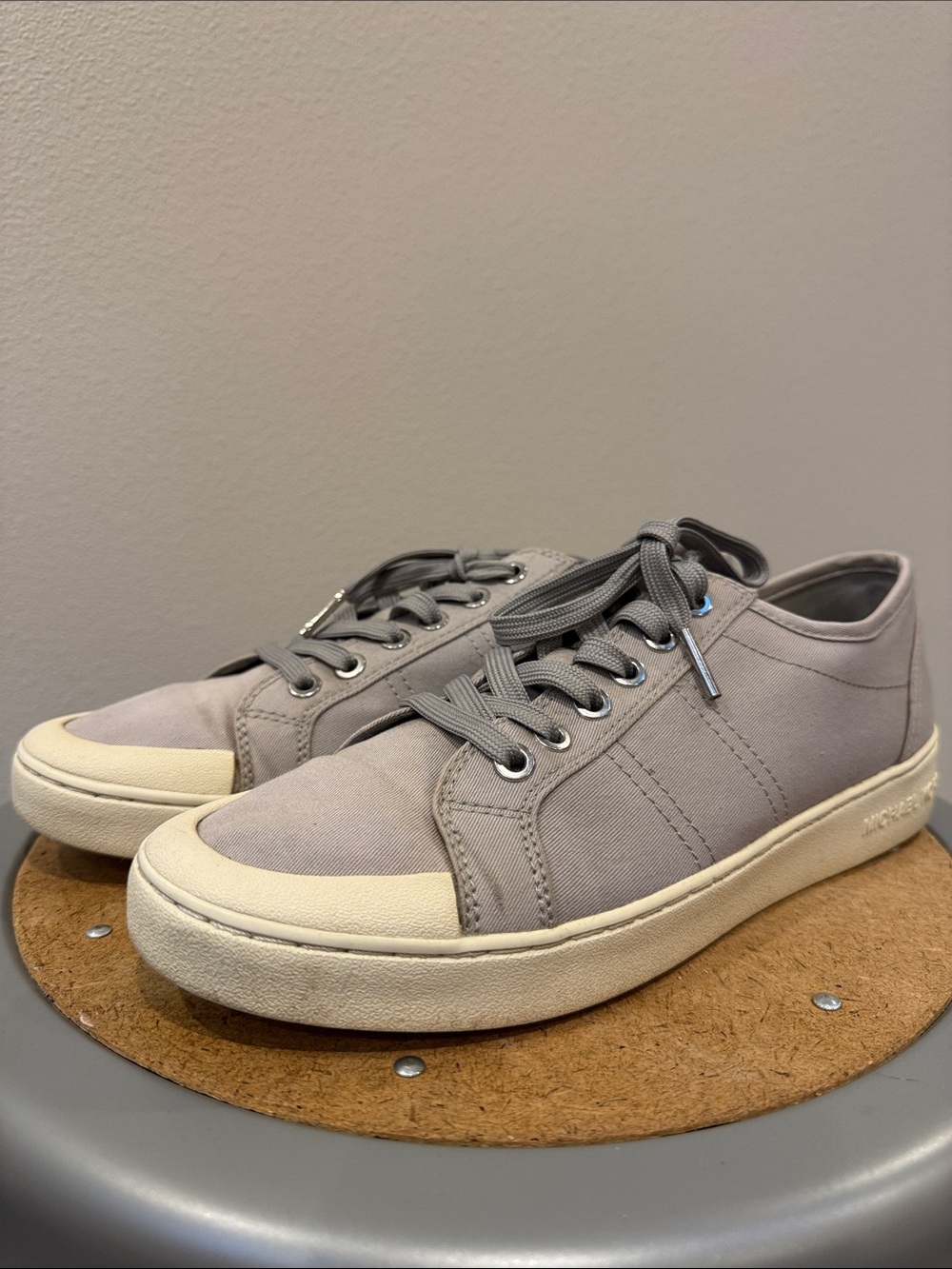 Michael Kors Light Gray Canvas Low-Top Sneakers with Cream Sole